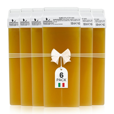 DERMAWAX Olive Wachspatronen 6X 100 Ml Roll-On Wax Nachfüllset - Warmwachs Für E
