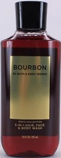 Bath & Body Works Men's BOURBON 3-1 Hair Face Body Wash Gel Shampoo 10 Oz