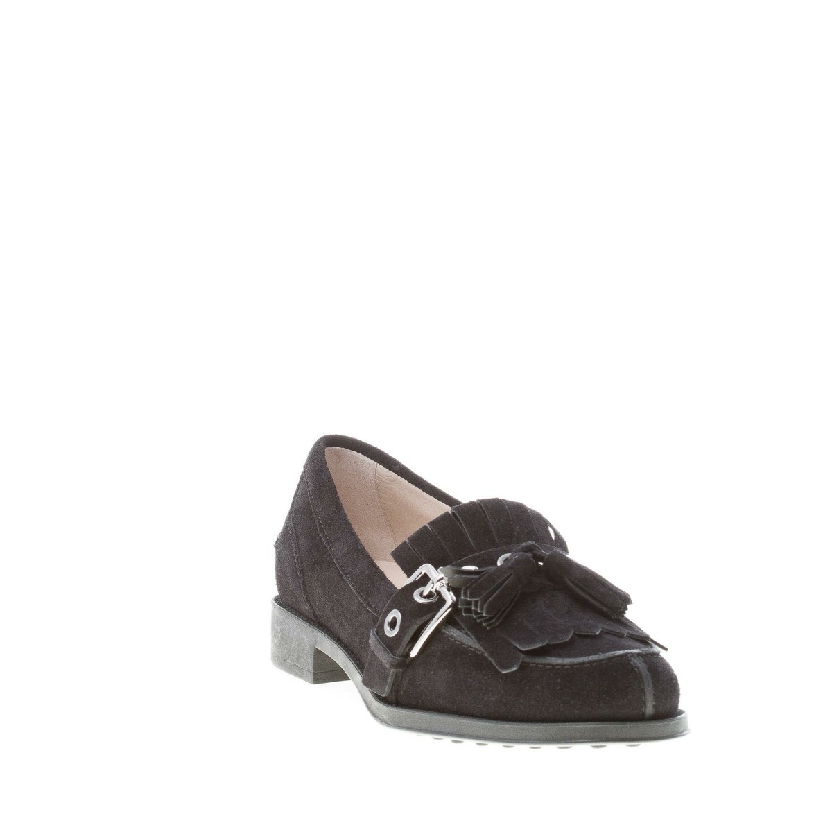 TOD'S women shoes Black suede loafer with a maxi fringe TOD'S women shoes Black suede loafer with a maxi fringe