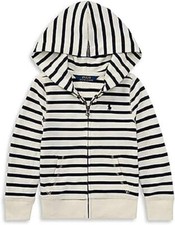 BRAND NEW w/Tags Polo Ralph Lauren Kids Full-Zip Hoodie, 5, Navy/Ivory Stripe