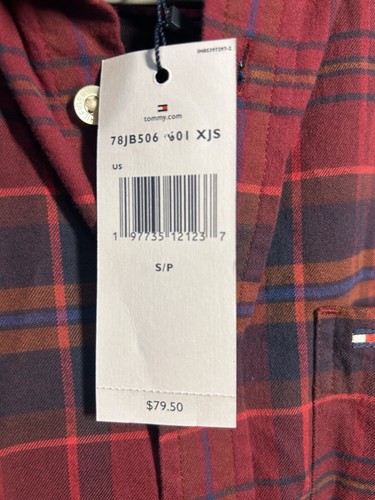 nwt Tommy Hilfiger Men’s Small Button down Long Sleeve Flannel Red Blue - Picture 2 of 12