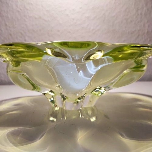Murano Glas schwere Sommerso Schale Vase CENEDESE opakweiss zitronengelb klar - Bild 4 von 7