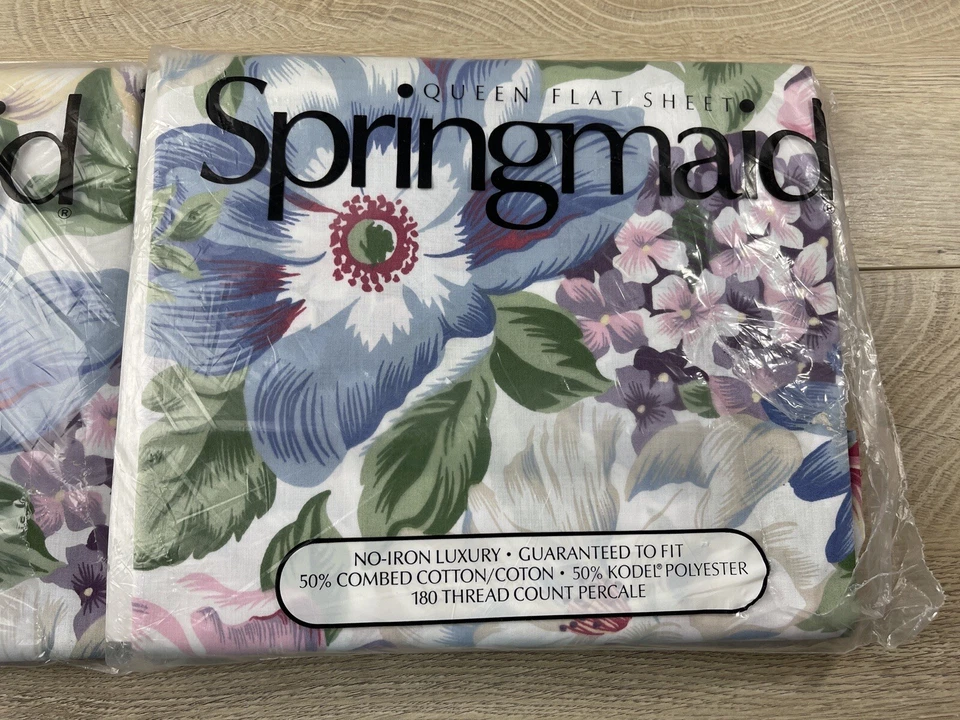 Springmaid Queen Sábana Plana Mágica Sinfonía Flores Polialgodón Lote de 2 Ropa de Cama Foto 3 de 4