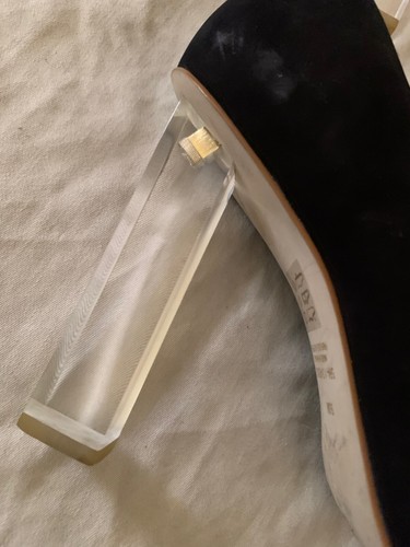 Saks Fifth Avenue black suede lucite heel pump 9 - Picture 10 of 16