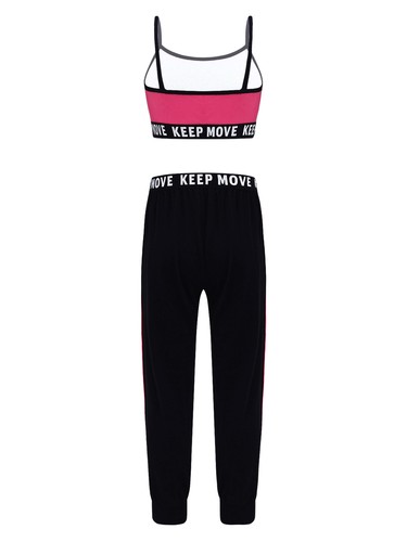 2Pcs Kids Girls Sport Suit Dance Outfits Spaghetti Straps Crop Vest+Pants Sets - Picture 24 of 36