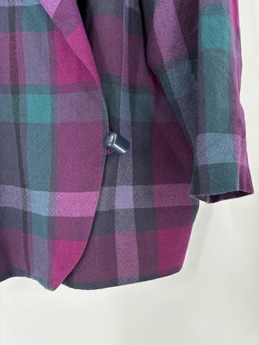 Christian Dior Vintage Blazer Womens 14 Pink Purple Plaid Suit Jacket Wool Blend - Picture 5 of 19