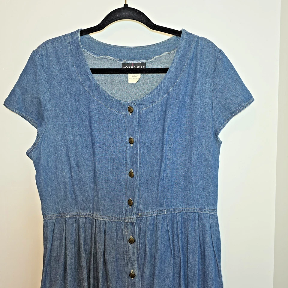 Vestido VINTAGE My Michelle Mujer XL Azul Denim Abotonado Maxi Jean Lavado Oscuro Años 90 Foto 2 de 4