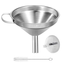 Stainless Steel Kitchen Funnel, 4.3-Inch Food Grade Metal Funnel with Strainer f