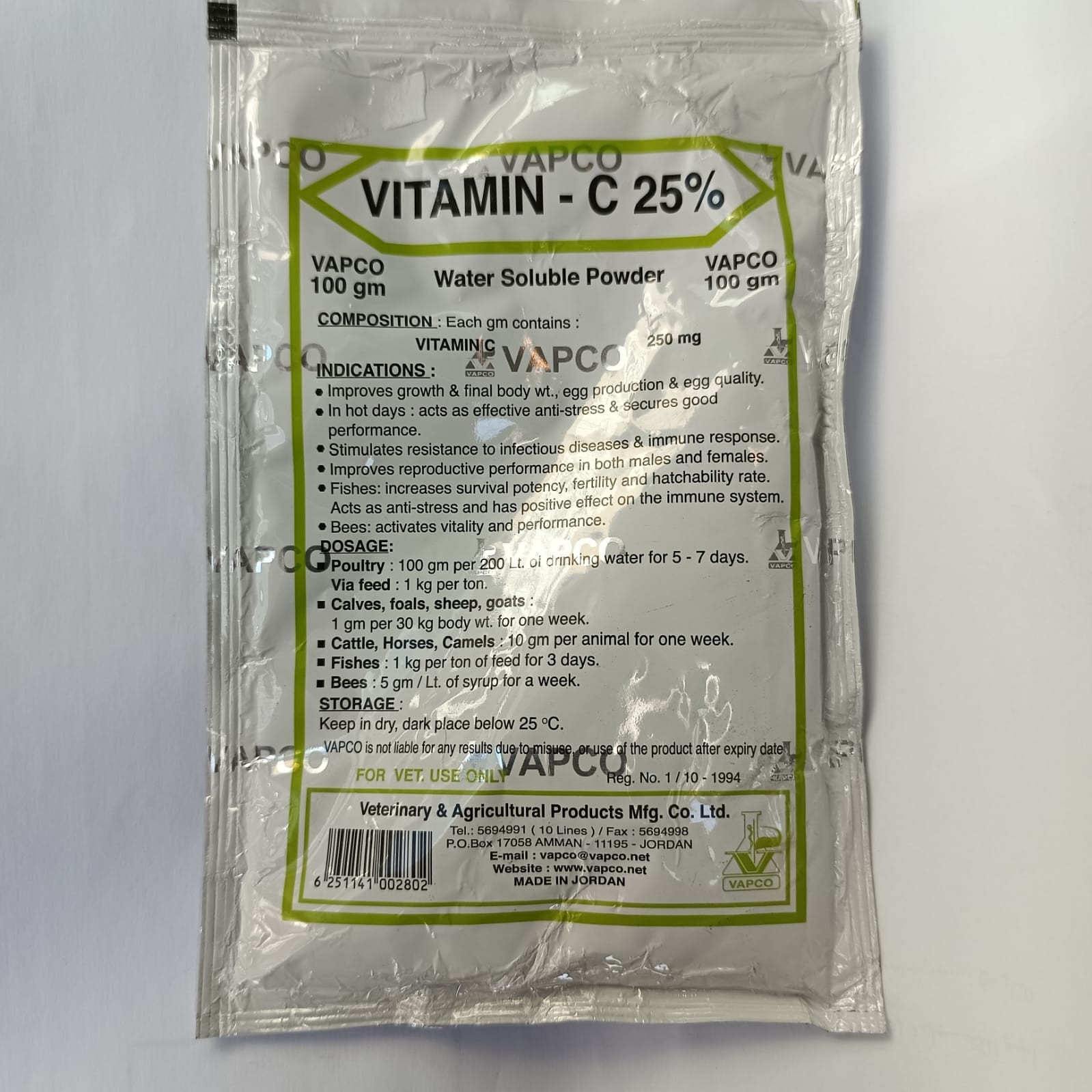 Vitamin c 25% water soluble powder 100g poultry livestock immune booster