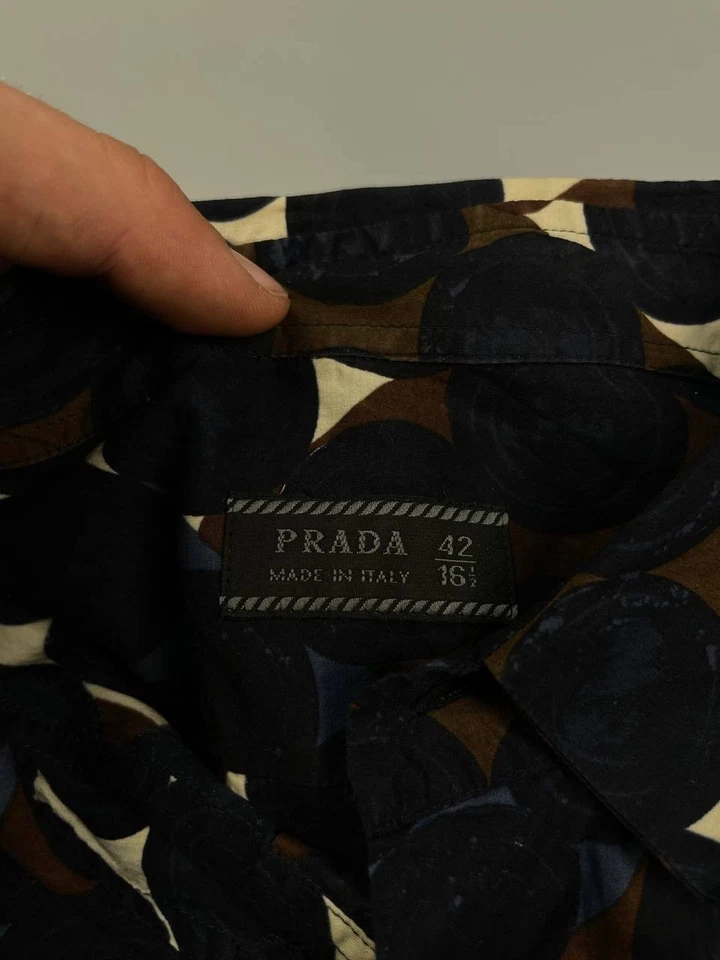 Camisa de Vestir Prada Vintage Multicolor Luna Algodón Hecha en Italia Hombres Talla 42 Foto 4 de 4
