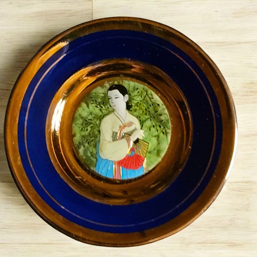 Set Of 3 24k Gold Cobalt Blue Porcelain 3.5" Korean Souvenirs Highly Collectible - Picture 8 of 16