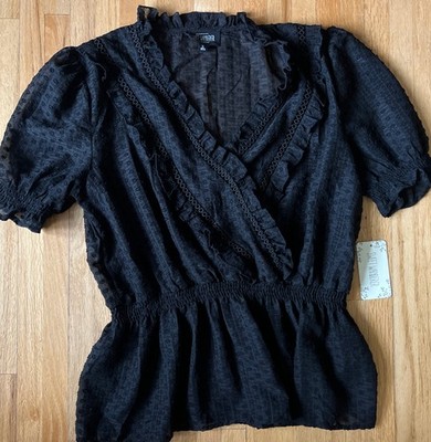 NWT Sweet Wanderer Shirt Women s Sz XL, Black Lace Sheer Polka Dot Top
