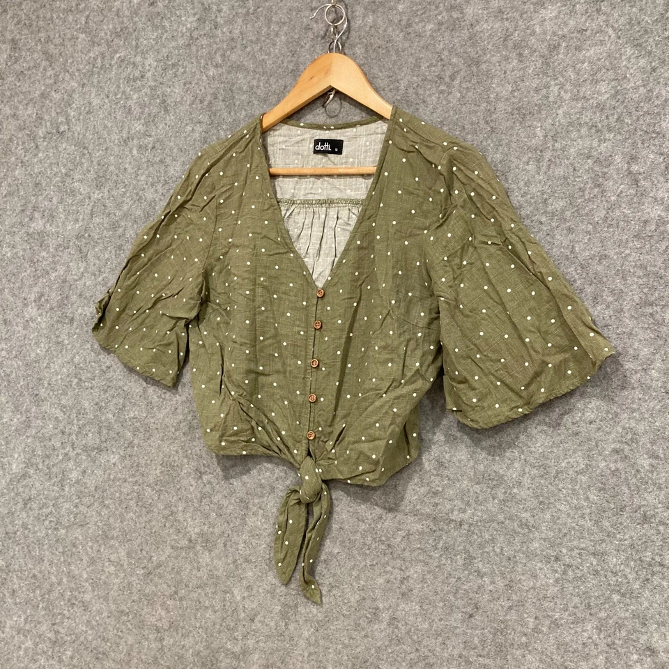 Top Dotti para mujer talla 12 verde lunares recortado cuello en V manga corta 53824 Foto 2 de 4