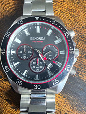 Sekonda Men’s Quartz Chronograph Watch Black/Red Dial Bracelet 44mm 100m 1188
