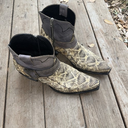 Men’s Old Gringo Snake Print Boot with Side Buckle Tan & Gray Mid Calf Sz 12D - Picture 2 of 12