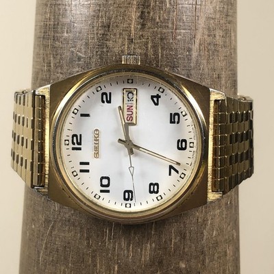 Vintage Seiko Quartz Watch Gold Tone Day Date V743-9029 Japan