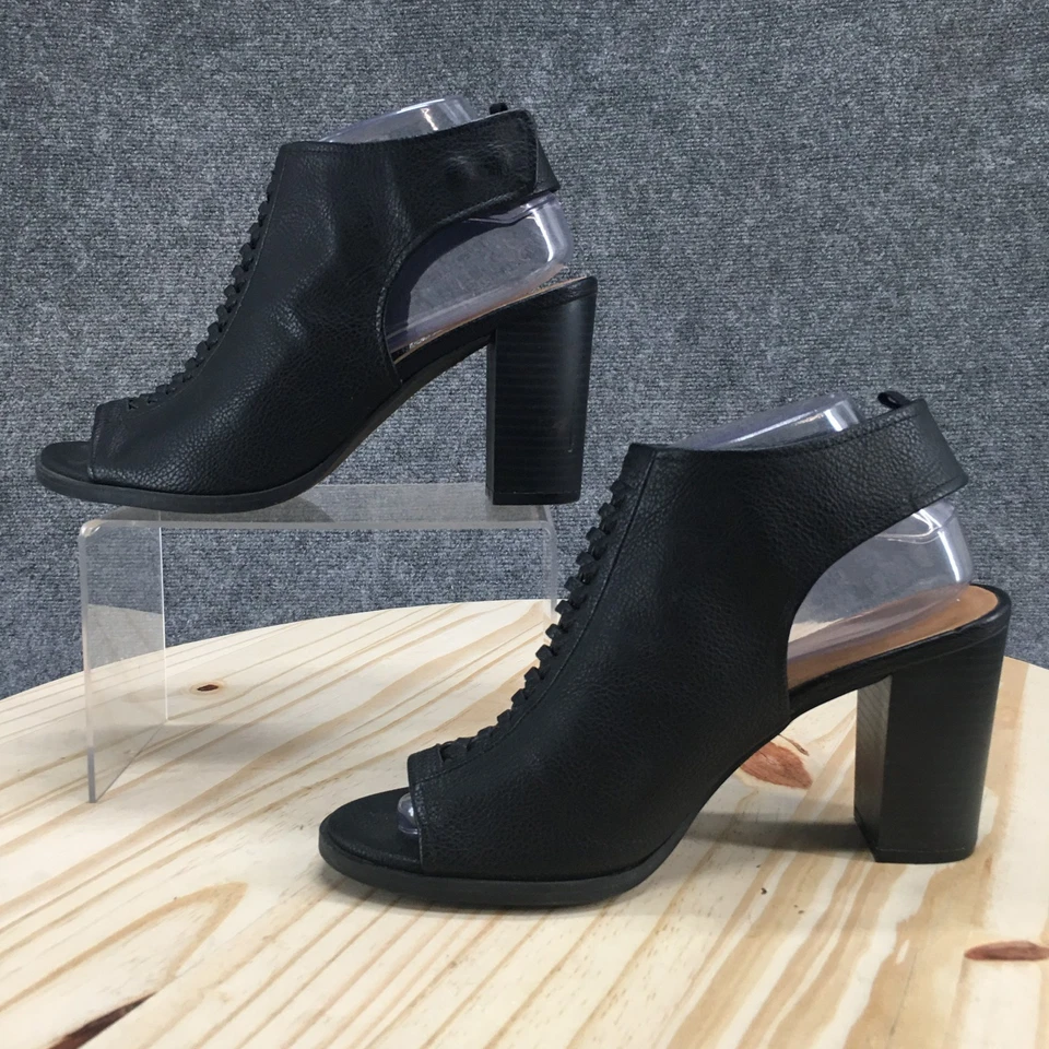 Tacones huecos para mujer 9 zapatos de salón correa para el tobillo negro punta abierta informal gancho y bucle bloque Foto 2 de 4