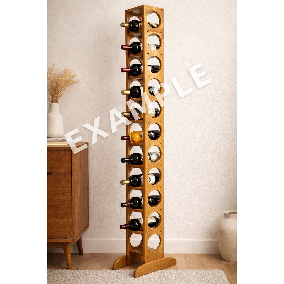 木製ラック・ウッドラック Rare Vintage Wood MiniDisc Rack 48 Disc Vintage 70s Wood Wine Rack 11 Bottle Tall Floor Standing 62” MCM
