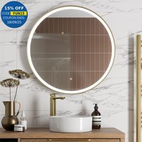 Round LED Mirror Illuminated Touch Bathroom Demister Mains Brushed Brass 800mm