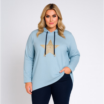 ROCKTHOSECURVES WOMENS Gold Sequin Star Long Length Hoodie