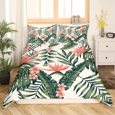 Tropical Palm Leaves Comforter Cover Set Nature Theme Floral Flower Leaf Patt...