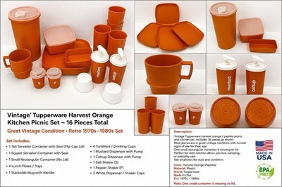 Vintage Tupperware Harvest Orange Mixed Lot Plates Cups Condiments Containers