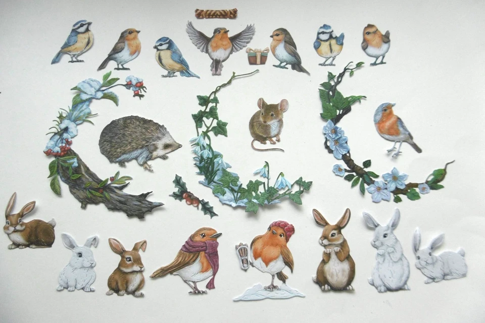 TWO RED ROBIN AND CARNATION CRAFT Two Red Robins*Carnation Craft*die cut*ANIMALS*BIRDS*CHRISTMAS*Card Toppers