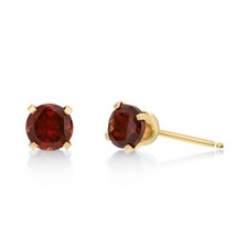 14K Yellow Gold Round Garnet Stud Earrings for Women with Push Backs - 5 mm