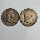 Ben Benjamin Franklin Half Dollar Philadelphia Mint (P) Silver 1955 Lot Of 2