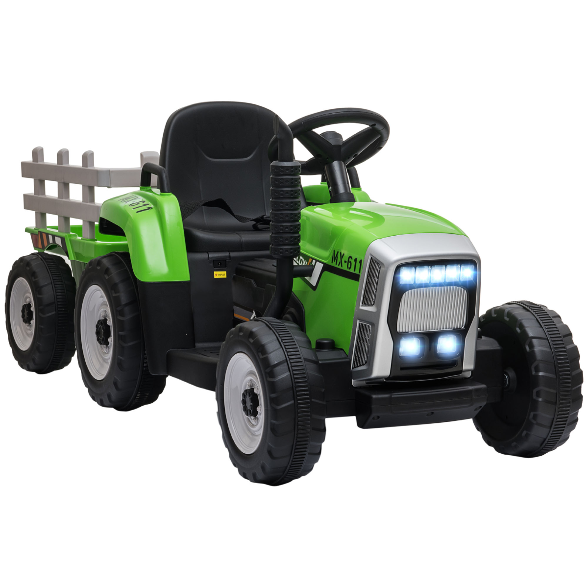 HOMCOM Ride on Tractor with Detachable Trailer Remote Control Music - Green