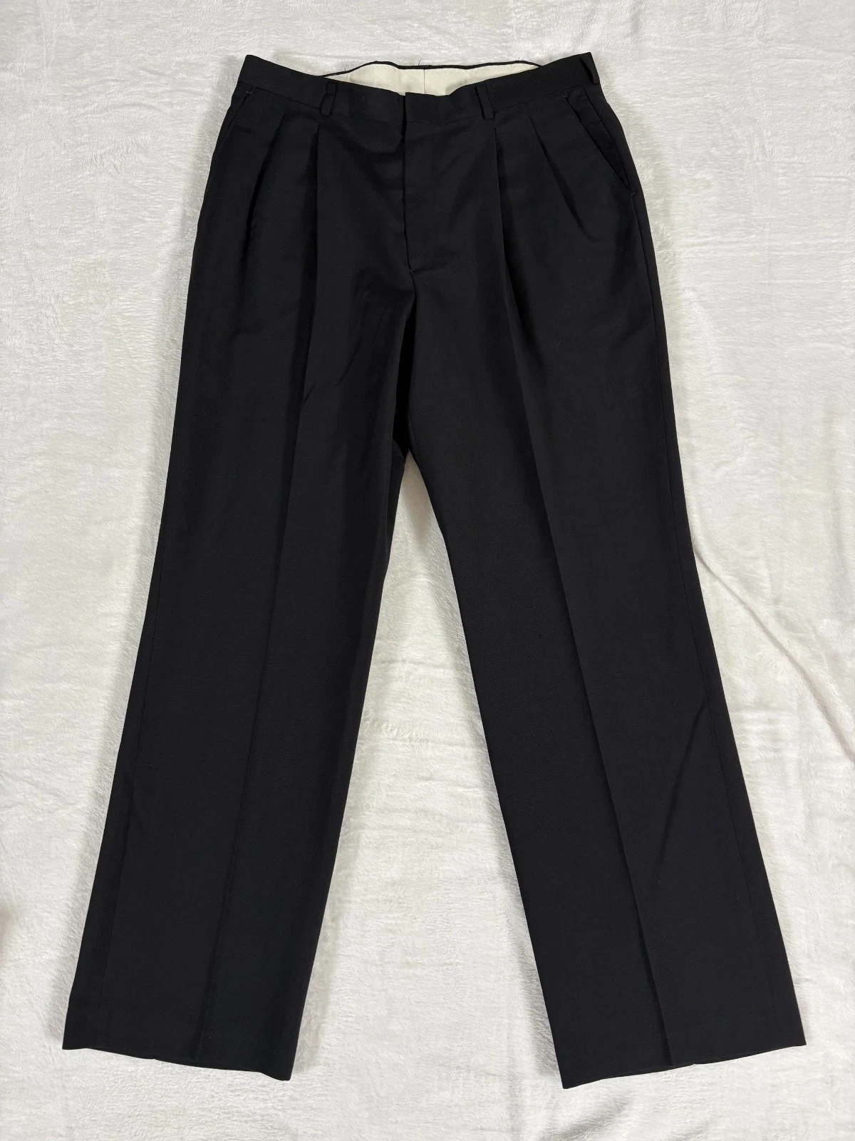 Haggar Dress Pants Men 36x32 Black Wool Blend Pleated Formal Oxford Straight Leg