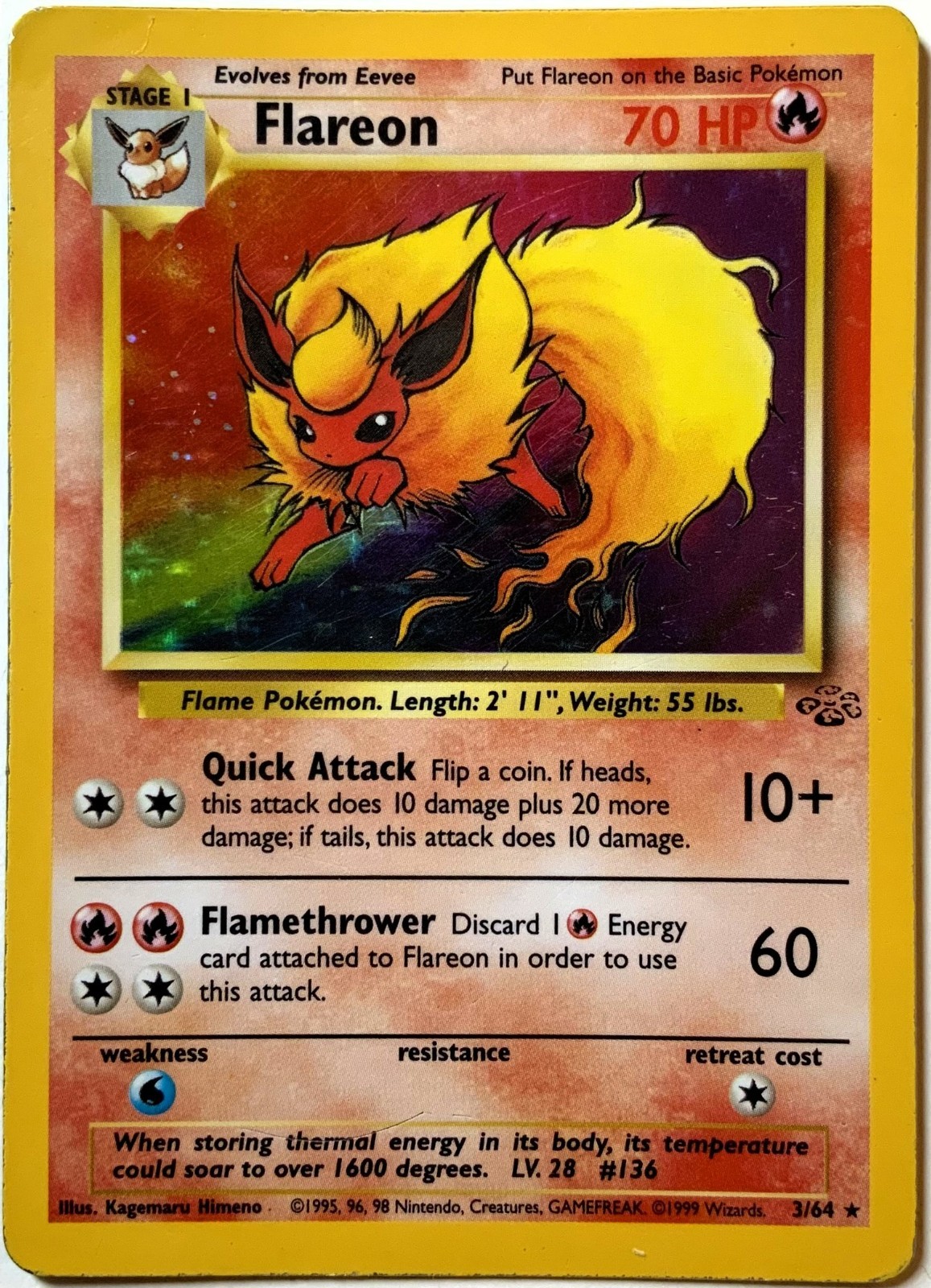 Flareon Holo 3/64 – Jungle – 1999 Pokémon (LP)