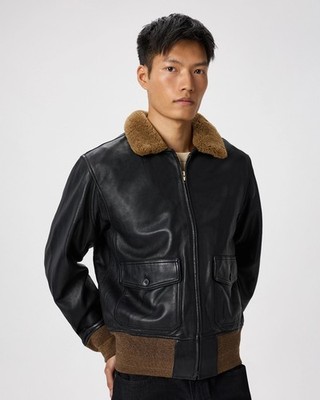 Herren G-1 Echtleder Bomberjacke Lammfellkragen Flieger Fliegermantel