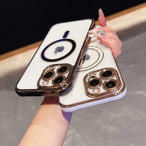 For iPhone 16 Pro Max 15 14 13 12 Plating Acrylic Magnetic Clear Hard Case Cover - Picture 6 of 22
