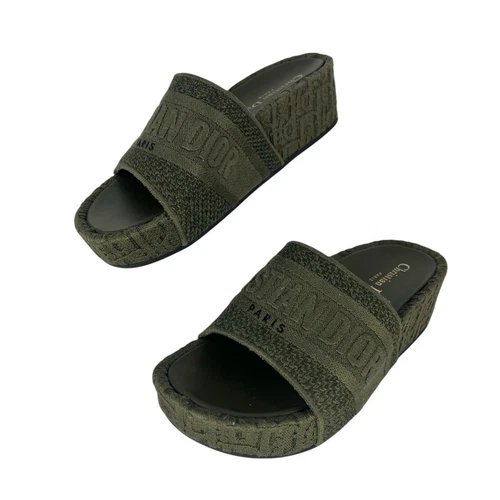 Sandales plateforme Christian Dior oblique denim voie D kaki taille 36