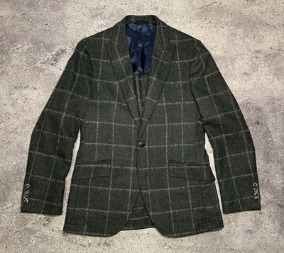 Hackett London Men s Boucle Wool Check Grey Blazer Jacket Size 38R/48R (175/92A)
