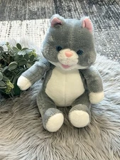 Vintage St. Alexius 11” Grey And White Smiley Cat Plush RARE