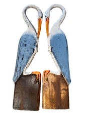 39” EGRET HERON SET OF 2 HAND CARVED WOOD BIRDS WALL ART PATIO HOME ISLAND DECOR