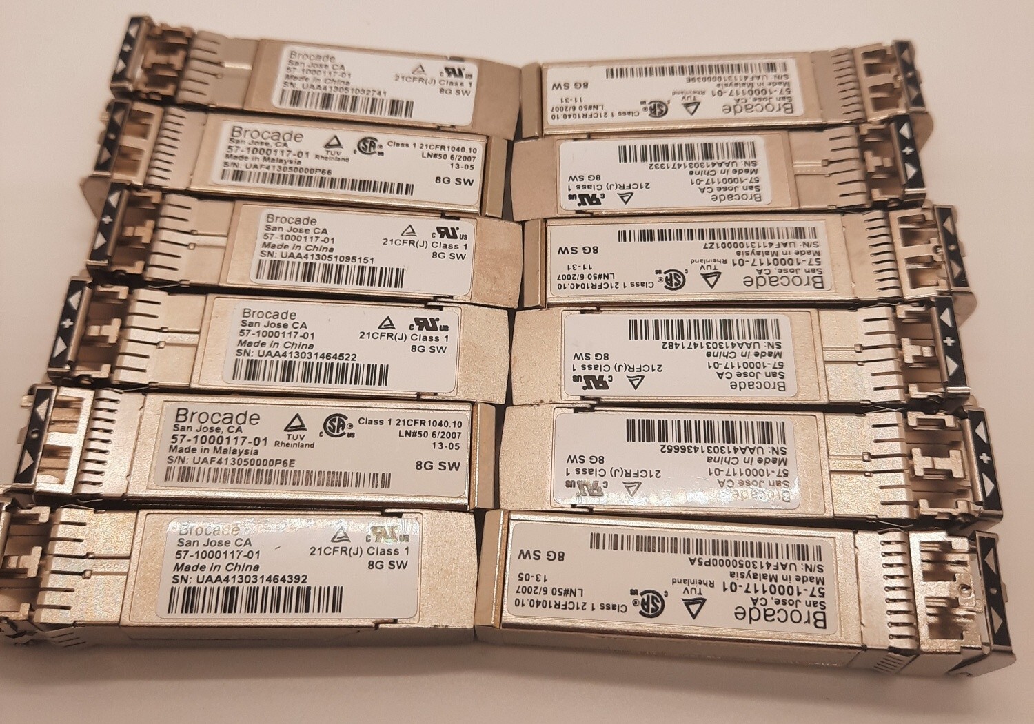 Lot of 100 Brocade 57100011701 8GB FC 850nm SW SFP+ Fiber Optic