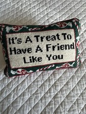 Needlepoint Christmas Pillow A Treat To Have A Friend Candy Canes 12x8