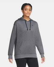 NEW WOMEN'S NIKE THERMA TRAINING PULLOVER HOODIE SWEATSHIRT IN BLACK DARK GRAY