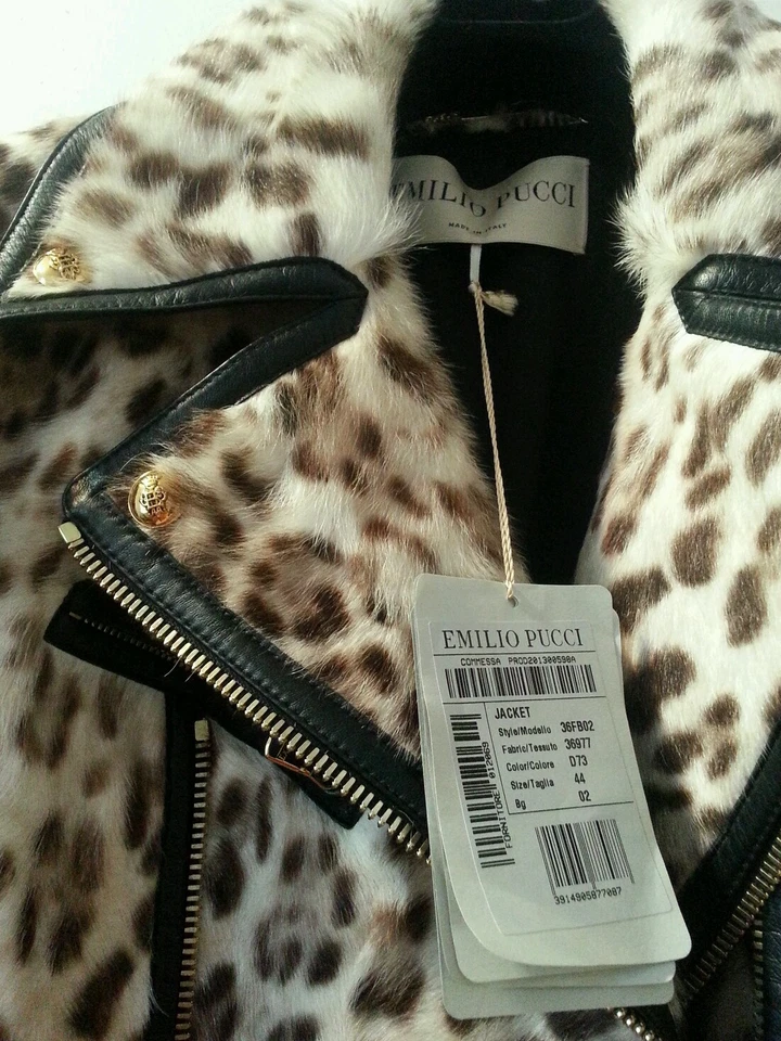 Emilio Pucci Piel Genuina Leopardo Animal Print Marrón Motociclista Chaqueta Pelo de Cabra M Foto 2 de 4