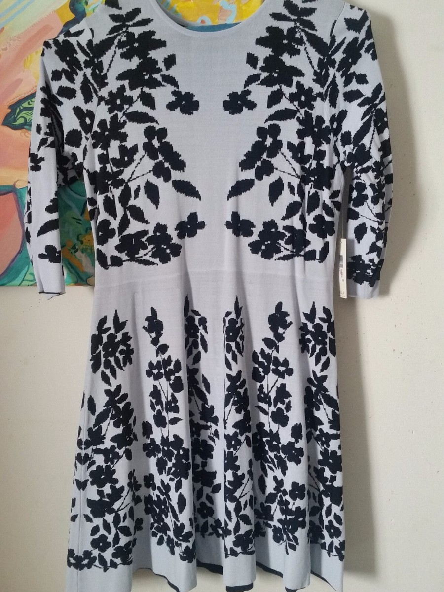 eliza j fit and flare sweater dress Eliza J Fit & Flare Floral Sweater Dress sz 2X Blue/Grey Women 3/4 sleeve