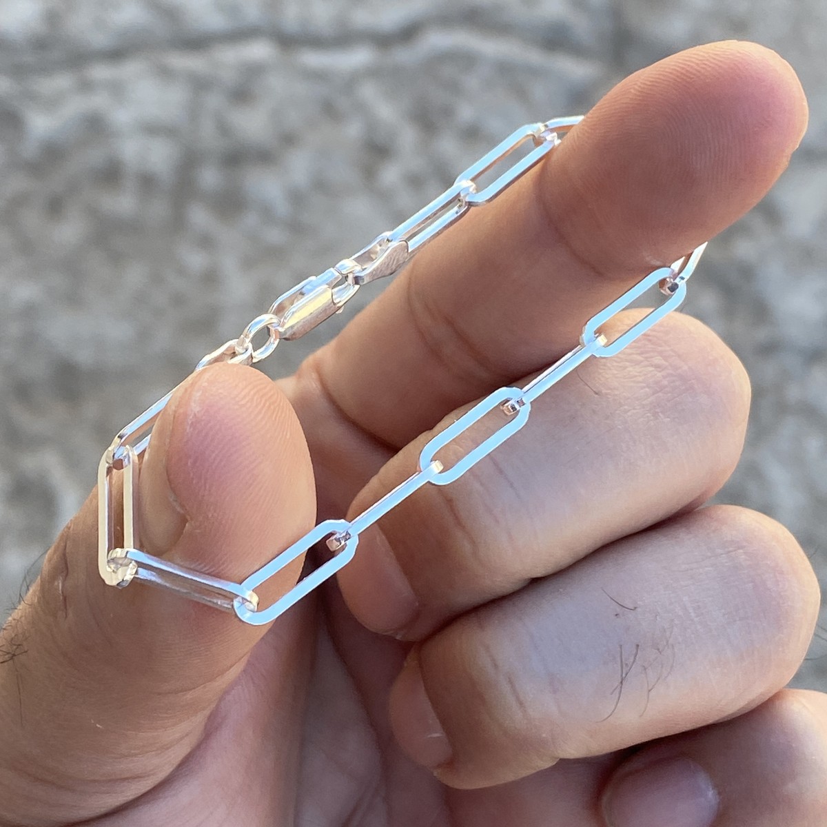 Real 925 Silver Paper Clip Rolo Paperclip Chain Bracelet