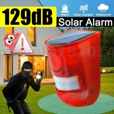 Solar with Sound Strobe Light Outdoor Red Sensor Alarm 129dB For Home Fence Farm