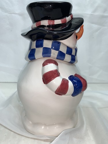 Vintage Snowman Cookie Jar Gibson Carrot Nose Holiday Christmas Winter - Picture 3 of 9