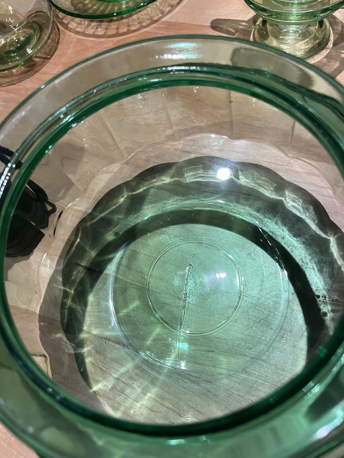 Uranium Vaseline Glass Fish Bowl Large Vaseline Depression Glass Green