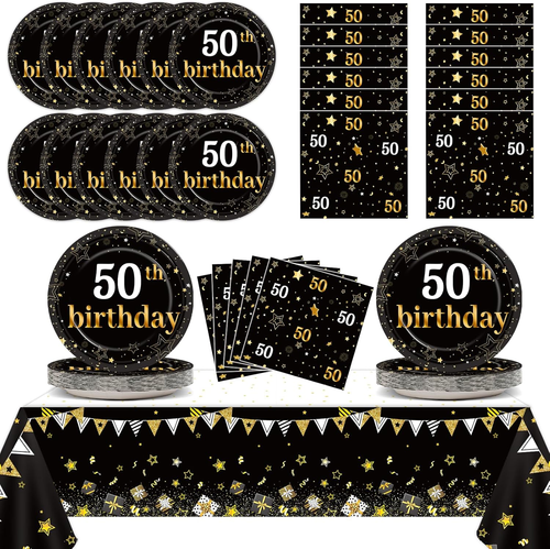 50Th Birthday Party Supplies Serves 24 Black and Gold 50 Years Old Party Paper P