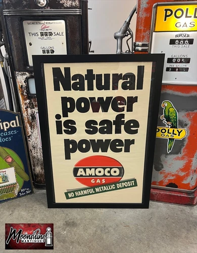Vtg. 1950’s AMOCO GASOLINE Framed Poster / Sign