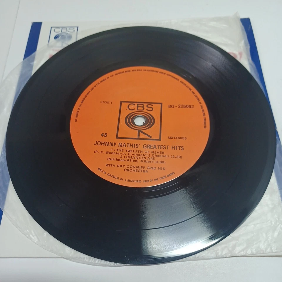 GREATEST HITS EP by JOHNNY MATHIS RARE OZ PRESS CROONER POP CBS 1966 NM/NM - Image 2 of 4